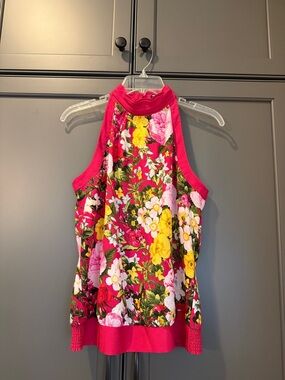 New York & Company Fuchsia Floral Halter Tank Top